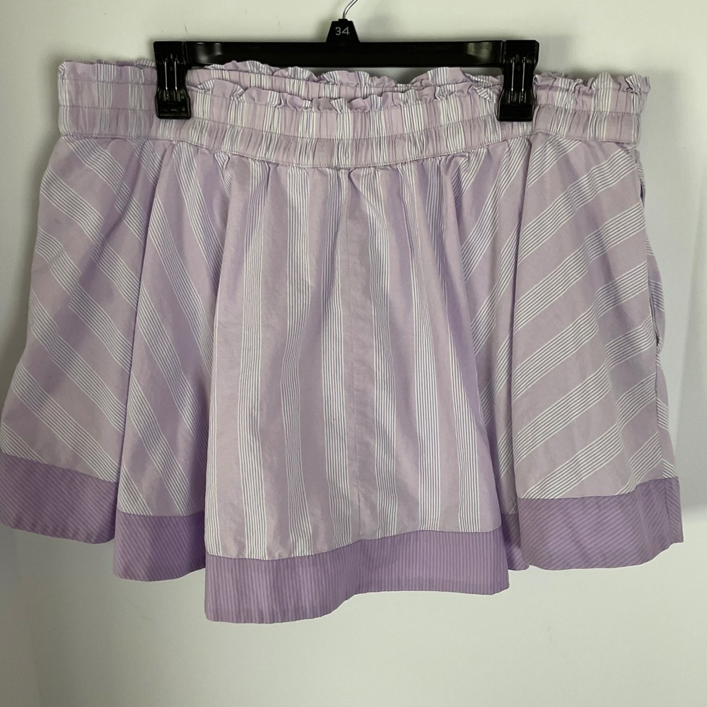 Aerie Lavender White Striped Button Front Skort XL Mini Elastic Waist Cotton - Picture 10 of 10